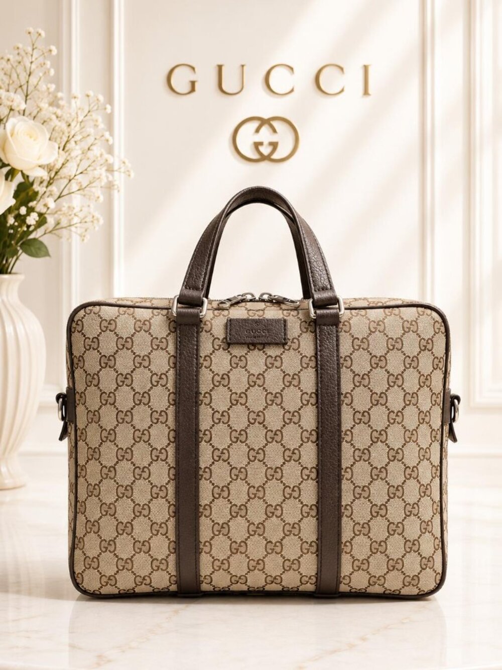 Authentic Gucci GG Canvas Briefcase Laptop Business Bag